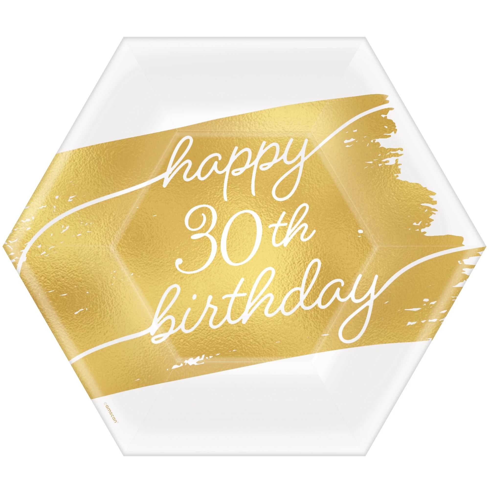 Golden Age Birthday 30th 7" Hexagon Metallic Plates -8ct