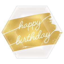 Golden Age Birthday Happy Birthday 7" Hexagon Metallic Plates -8ct