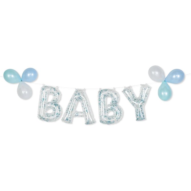 "Baby" Glitter Confetti Air Filled Balloon Banner Kit - Blue