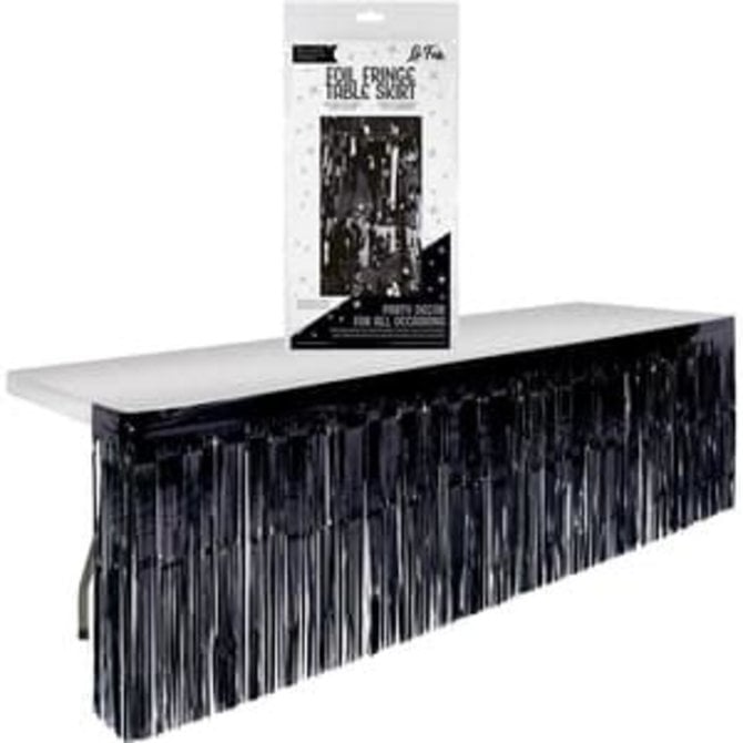 Black Foil Fringe Table Skirt -9' x 2.4'