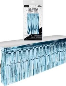 Light Blue Foil Fringe Table Skirt -9' x 2.4'