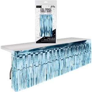 Light Blue Foil Fringe Table Skirt -9' x 2.4'