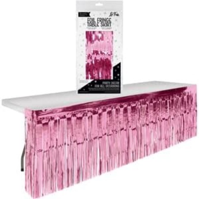 Pink Foil Fringe Table Skirt -9' x 2.4'