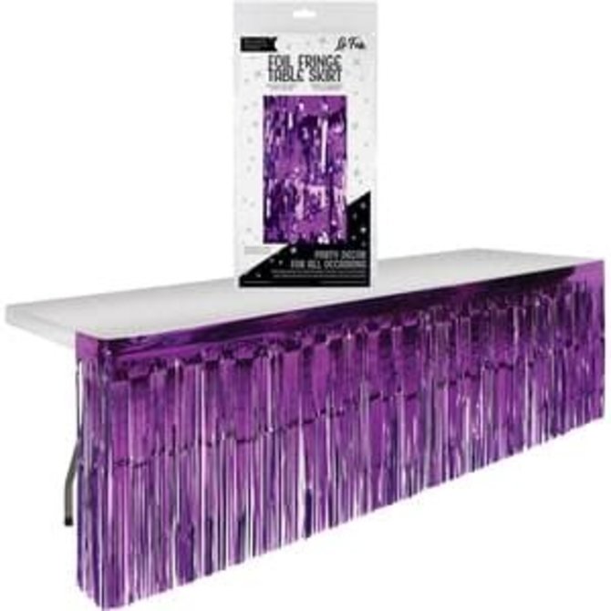 Purple Foil Fringe Table Skirt -9' x 2.4'