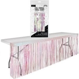 Iridescent Foil Fringe Table Skirt -9' x 2.4'