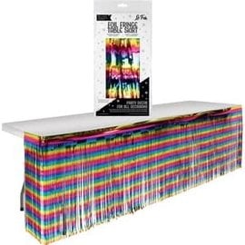 Rainbow Foil Fringe Table Skirt -9' x 2.4'