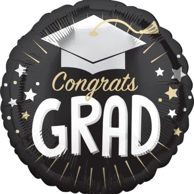 Congrats Grad Silver Cap Foil Balloon, 18"