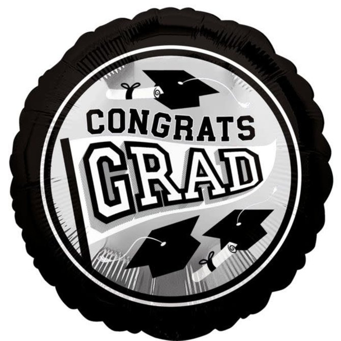 Congrats Grad School Color Foil Balloon - Silver 18"