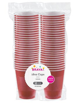 18 oz. Plastic Cups, High Ct. - Apple Red 50ct