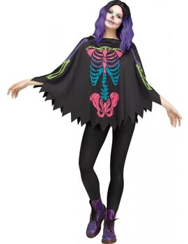 Multi Colored Skeleton Poncho - Adult