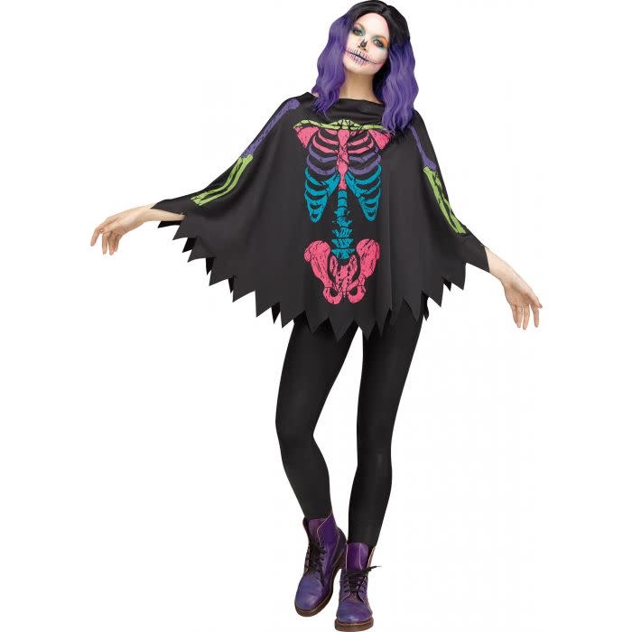 Multi Colored Skeleton Poncho - Adult