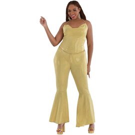 Womens Gold Metallic Disco Jumpsuit