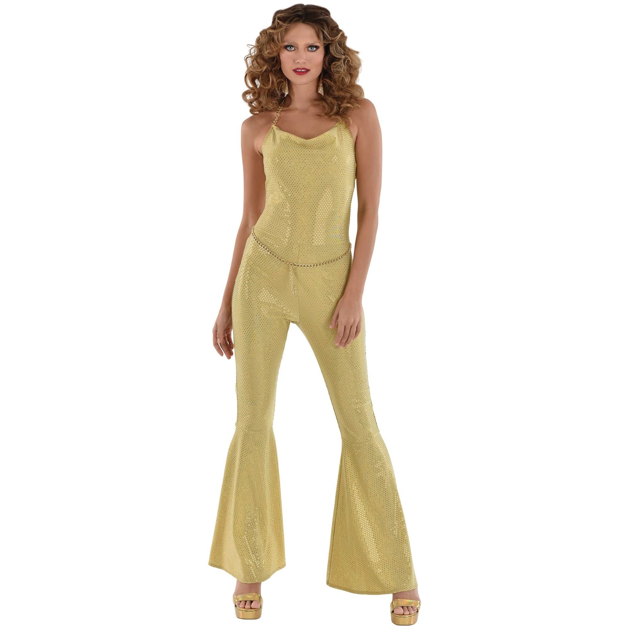 Womens Gold Metallic Disco Jumpsuit