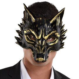Men's Mask- Black/Gold Wolf