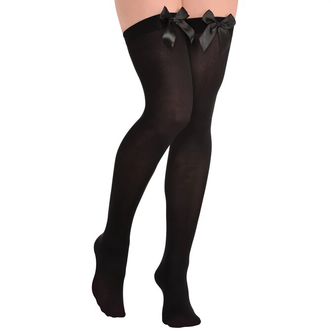 Black Thigh Highs With Black Satin Bow - Adult Standard
