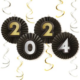 2024 New Year's Fan & Swirl Decorating Kit - Black, Silver, Gold