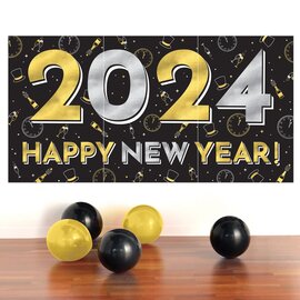 2024 New Year's Horizontal Banner - Black, Silver, Gold