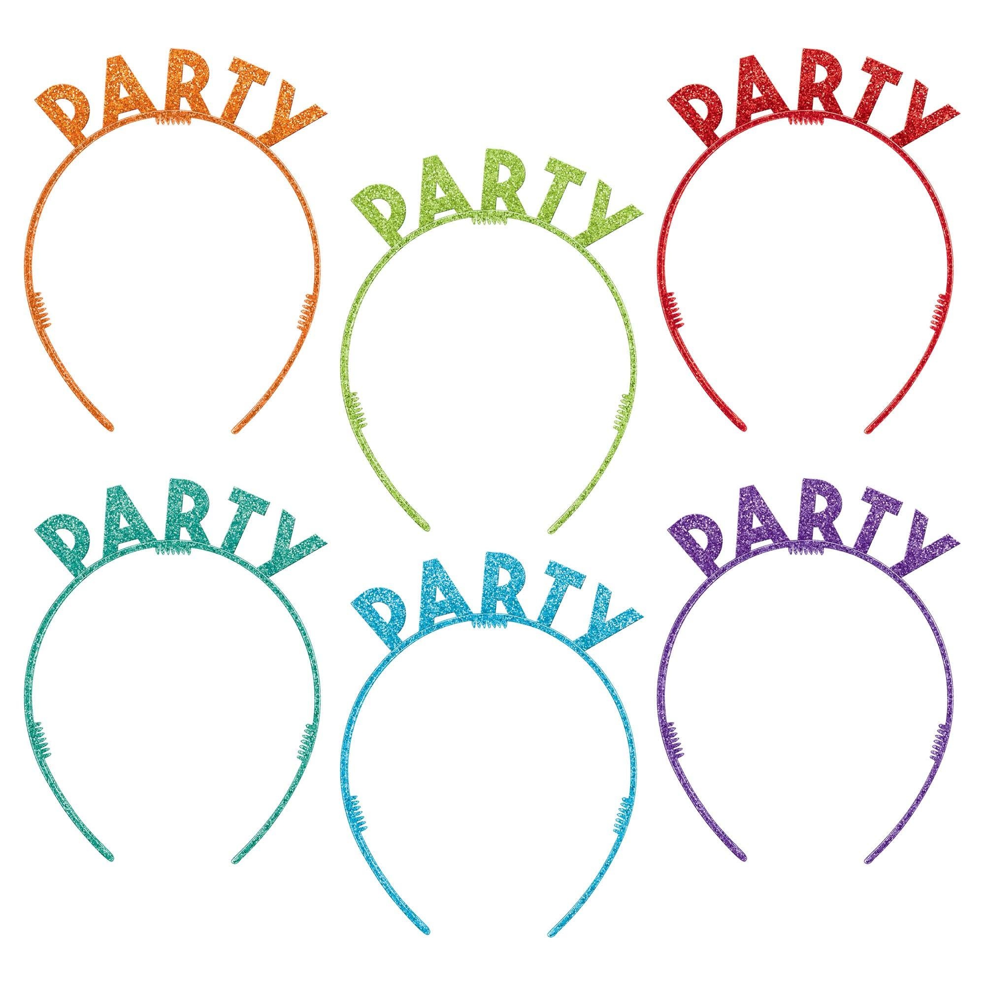 Birthday Celebration Glitter Plastic Headbands, 6ct