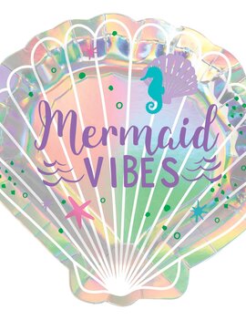Shimmering Mermaids 7" Shell Shaped Iridescent Plate, 8ct