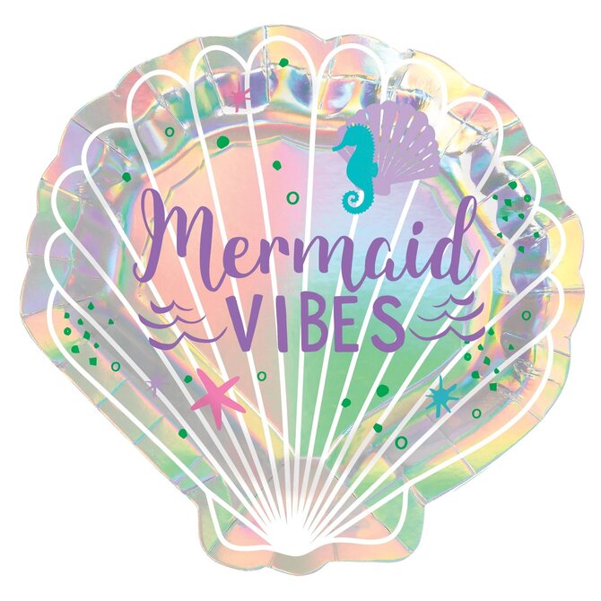 Shimmering Mermaids 7" Shell Shaped Iridescent Plate, 8ct