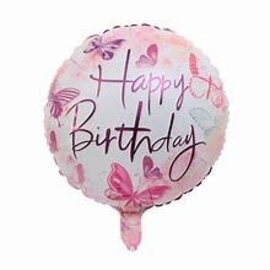 18" Happy Birthday Foil Balloon -Pink Butterfly