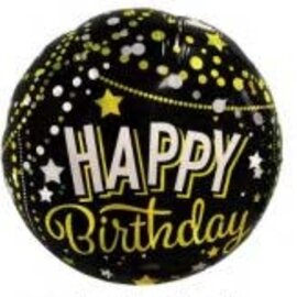 18" Happy Birthday Foil Balloon- Black & Gold