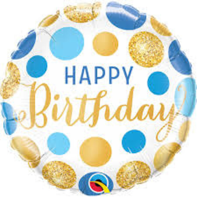 18" Happy Birthday Foil Balloon - Blue & Gold Dots