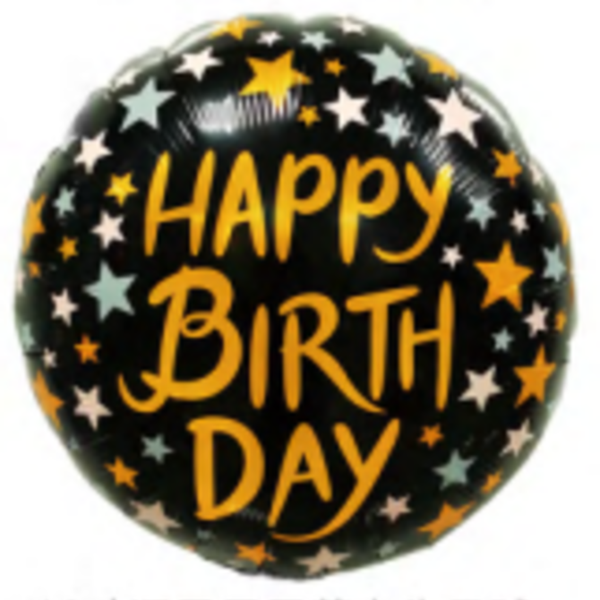 18" Happy Birthday Foil Balloon - Black & Gold Stars