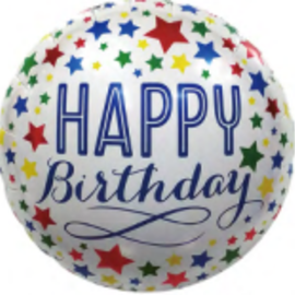 18" Happy Birthday Foil Balloon - Silver with Stars