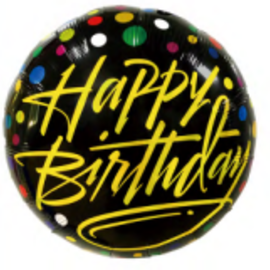 18" Happy Birthday Foil Balloon - Gold Script w/ Dots