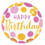 18" Happy Birthday Foil Balloon - Pink & Gold Dots