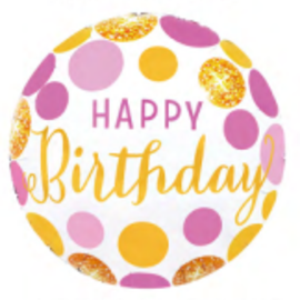 18" Happy Birthday Foil Balloon - Pink & Gold Dots