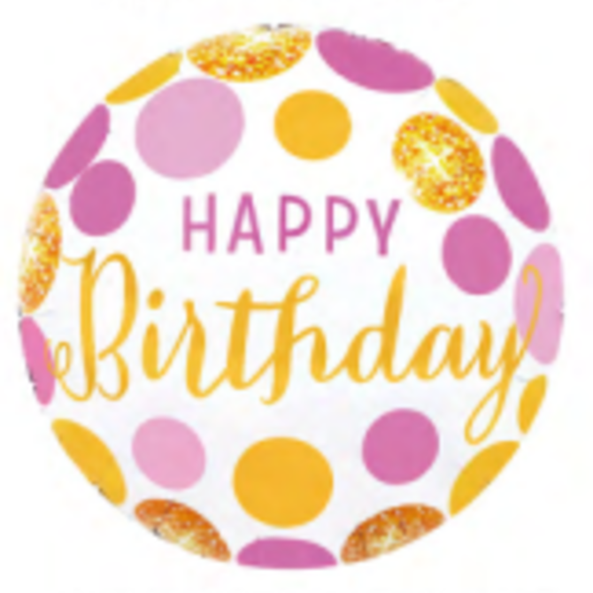 18" Happy Birthday Foil Balloon - Pink & Gold Dots