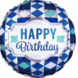 18" Happy Birthday Foil Balloon - Blue Argyle