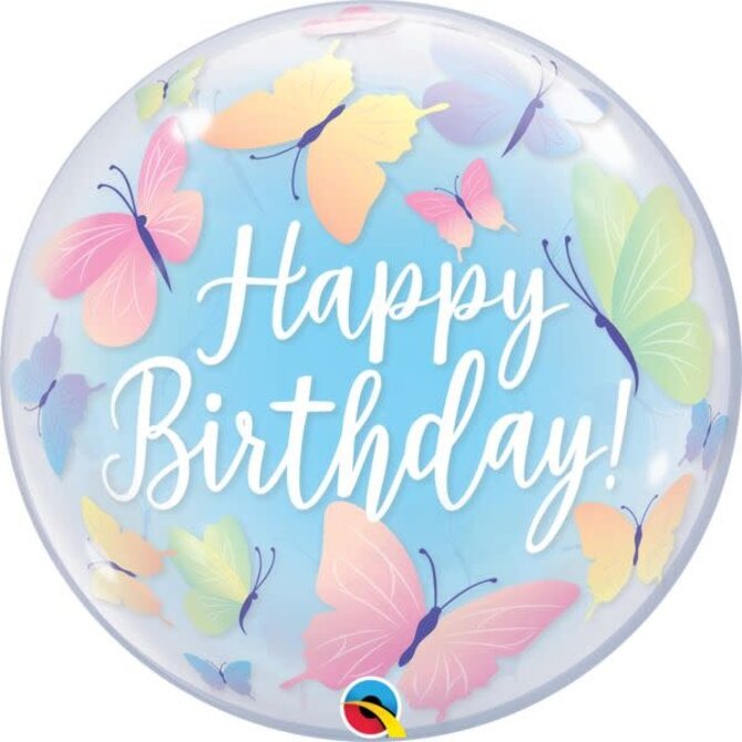 22" Bday Soft Butterflies Bubble Balloon