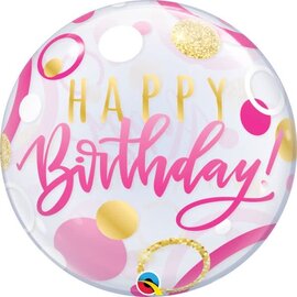 22" Birthday Pink & Gold Dots Bubble Balloon