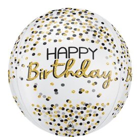 16" Black Silver Gold Birthday Orbz Balloon