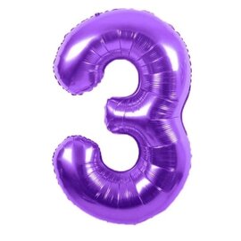 34" 3 Purple Number Shape Balloon