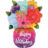 29" Birthday Bright Flowers Vase Foil Balloon