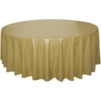 Gold Round Plastic Table Cover, 84"