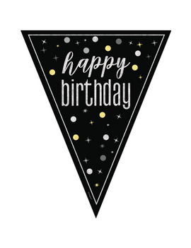 Black Glitz Happy Birthday Pennant Banner, 9ft