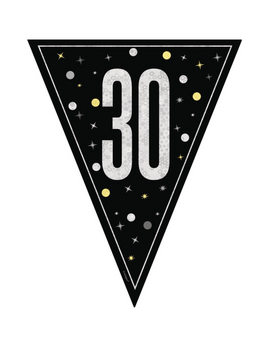 Black Glitz 30th Birthday Pennant Banner, 9ft