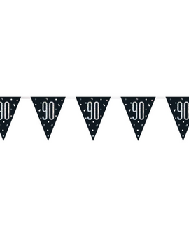 Black Glitz 90th Birthday Pennant Banner, 9ft