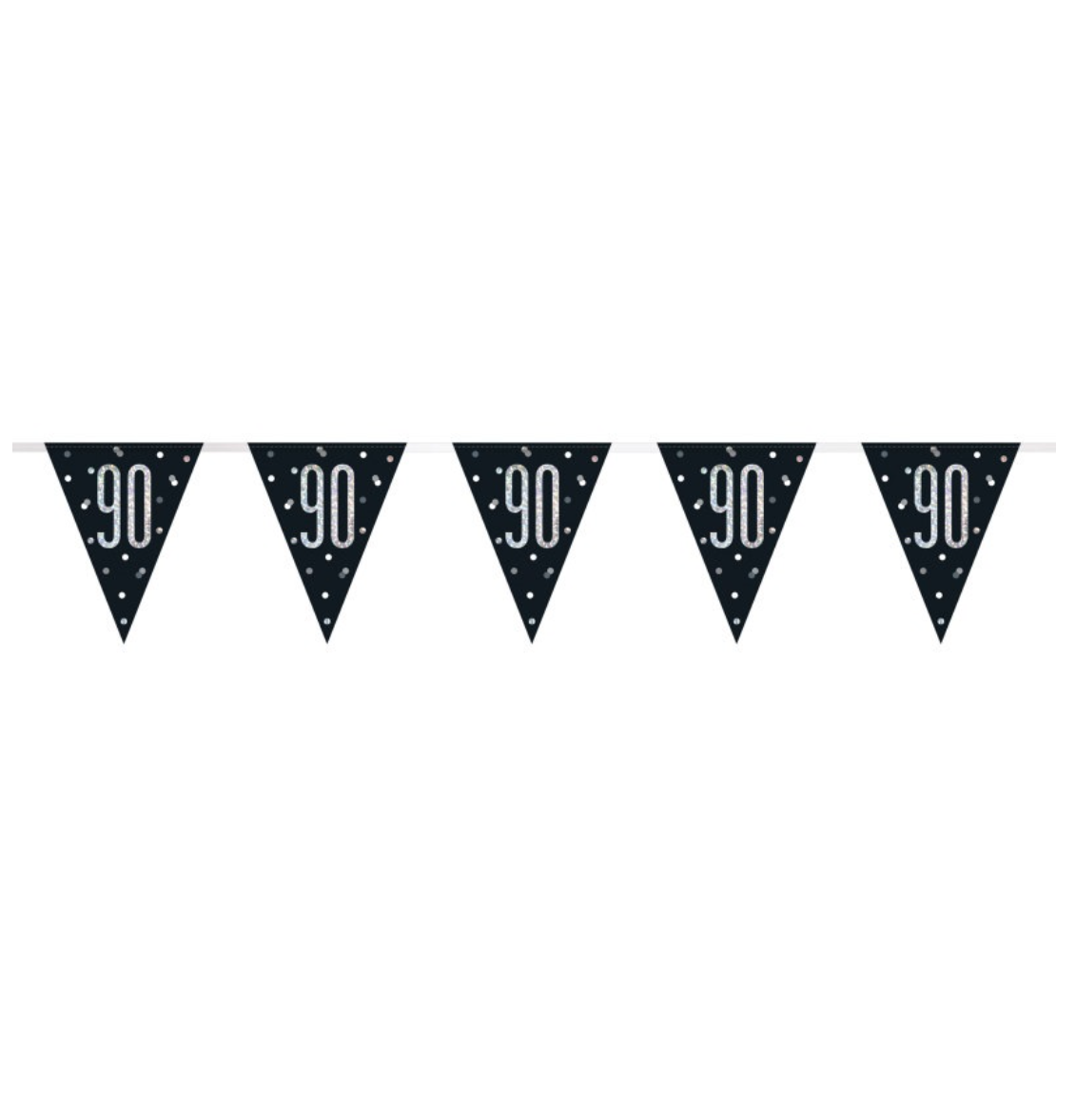 Black Glitz 90th Birthday Pennant Banner, 9ft