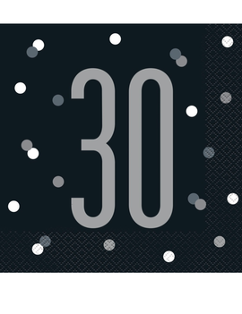 Black Glitz 30th Birthday Lunch Napkins, 16ct