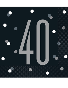Black Glitz 40th Birthday Lunch Napkins, 16ct