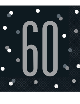 Black Glitz 60th Birthday Lunch Napkins, 16ct