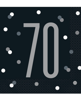 Black Glitz 70th Birthday Lunch Napkins, 16ct