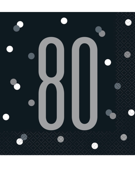Black Glitz 80th Birthday Lunch Napkins, 16ct