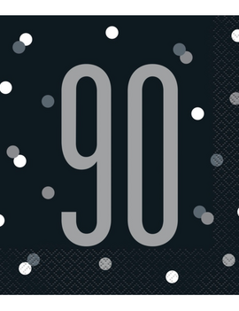 Black Glitz 90th Birthday Lunch Napkins, 16ct